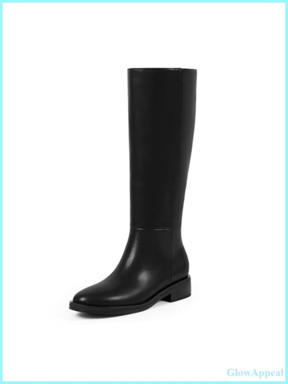 Modatope Women's Knee High Boots Faux Leather Flat Round Toe Chunky Heel Side